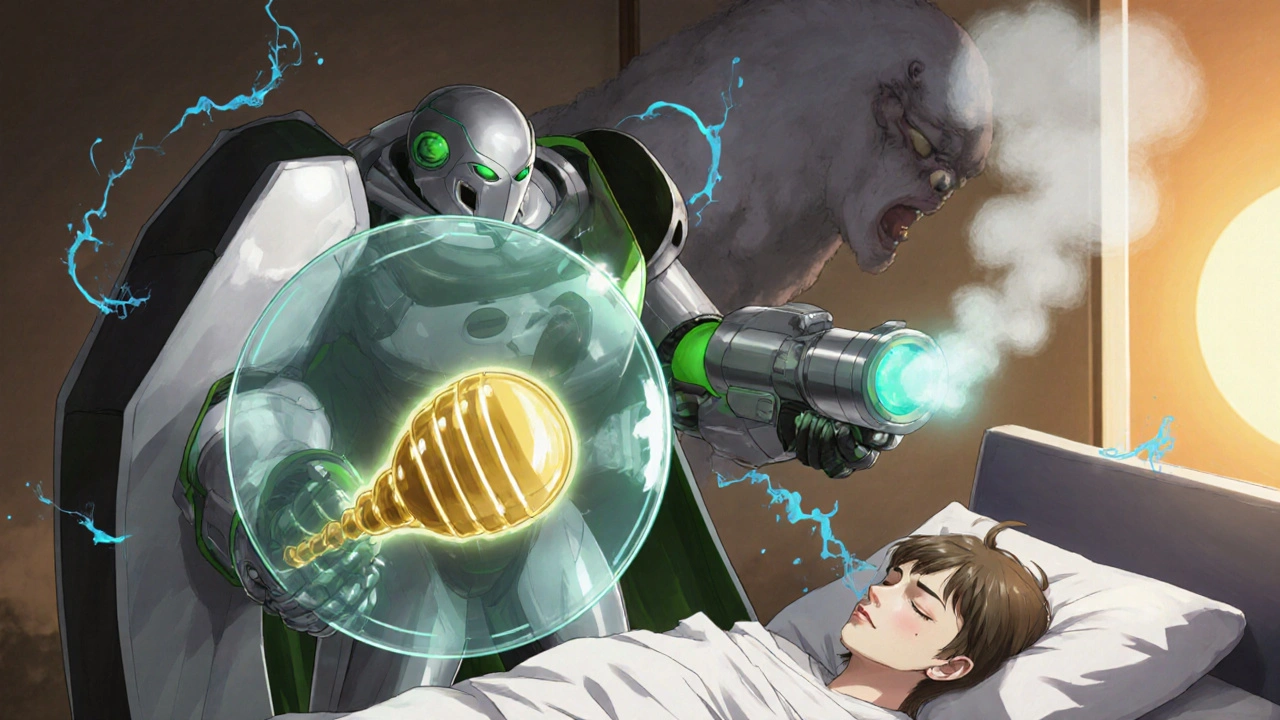 Losartan robot shields patient with honey and mist, clearing cough.