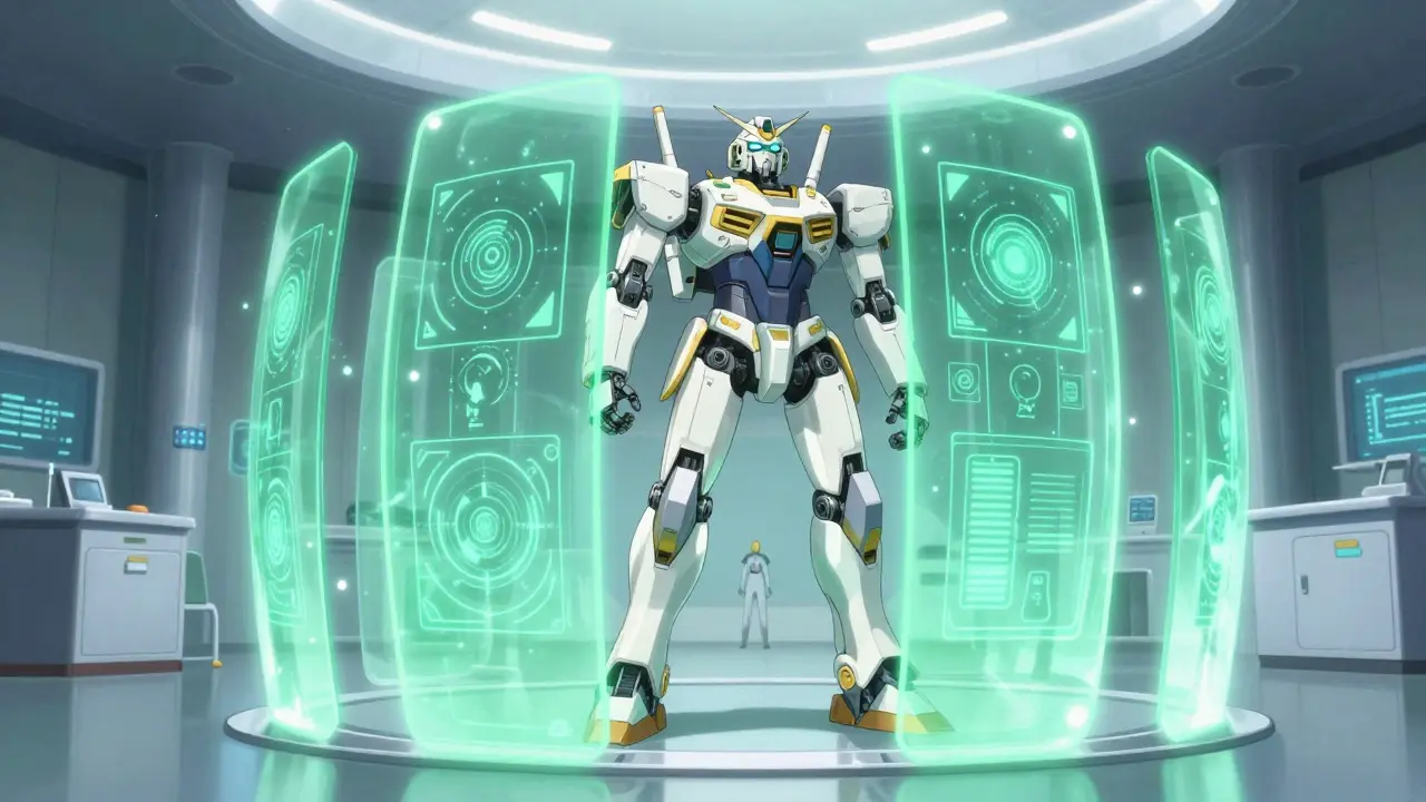 A safety shield protecting medicine with holographic monitoring displays